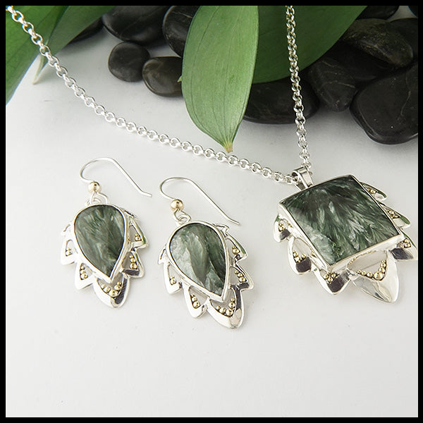 Walker Metalsmiths Custom Seraphinite Pendant and Earring Set 