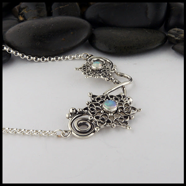 Snowflake Opal Bar Pendant in silver