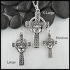 Personalized Claddagh crosses in Extra Large, Large, and Medium in sterling silver