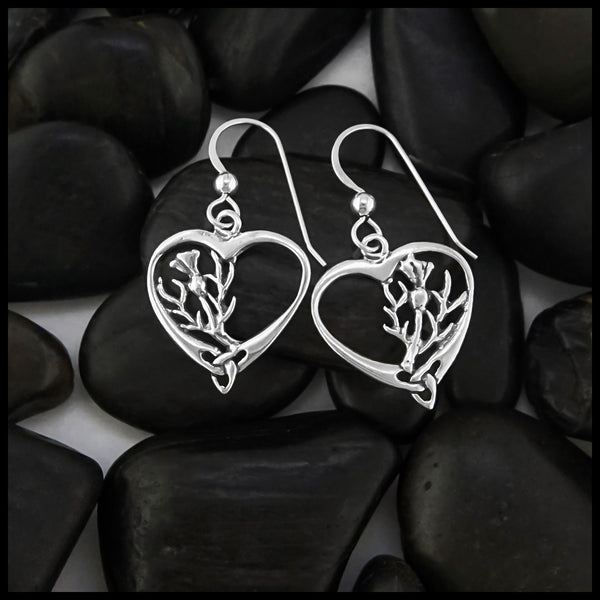 SS Scottish Thistle Celtic Heart Drop Earrings
