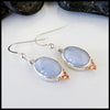 Blue Agate Trinity Knot Earrings in Sterling Silver and 14K Rose Gold