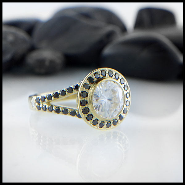 Black Diamond Halo Moissanite Ring