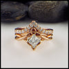 Chevron stacking band show with R98 wedding set in rose gold