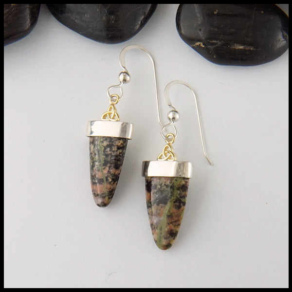 Bloodstone Earrings with 14K Yellow Trinity