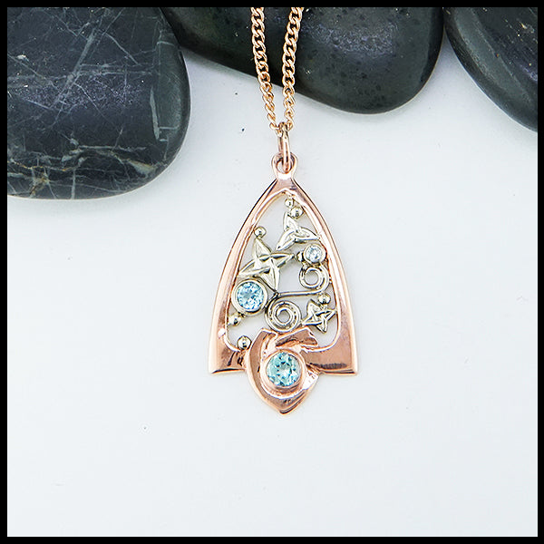Blue Topaz  Pendant in 14K Rose and White Gold