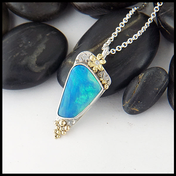 Floral Opal Doublet Pendant in sterling silver and 18K yellow gold