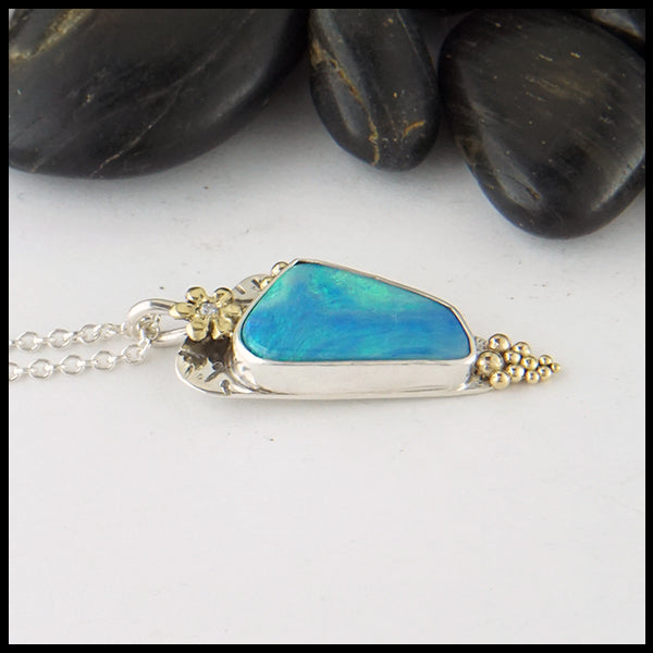 Floral Opal Doublet Pendant in sterling silver and 18K yellow gold