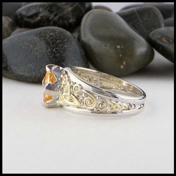 Side view Orange Sapphire Princess Cut Ring