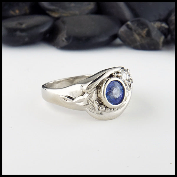 Custom Blue Sapphire ring in 14K White gold