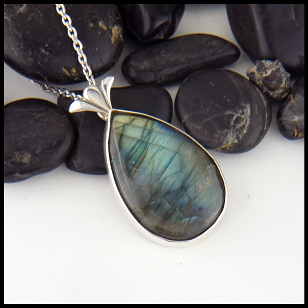 Labradorite Cattail Pendant in sterling silver