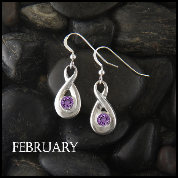 February Birthstone Celtic Eternity Earring in Silver