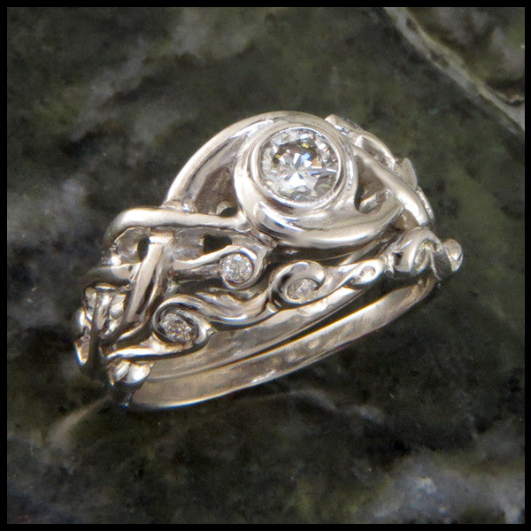 Diamond Bezel Set Celtic Engagement Ring and matching band