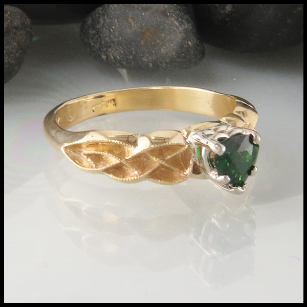 Heart Shaped Tsavorite Ring in Yellow Gold