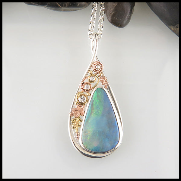 Custom Opal Pendant in Sterling Silver & Gold