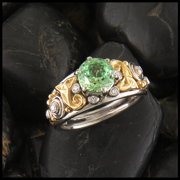 Mint Garnet Custom Ring in Yellow and White Gold