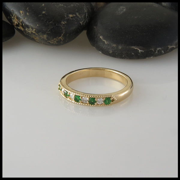 Tsavorite and Diamond Wedding Band