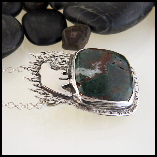 Sterling Silver Bear and Salmon Pendant