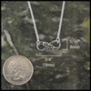 Infinity Knot pendant in sterling silver measures 5/16" by 3/4"
