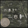 Small Luckenbooth post earrings measure 1/4" and Large Luckenbooth post earrings measure 1/2"