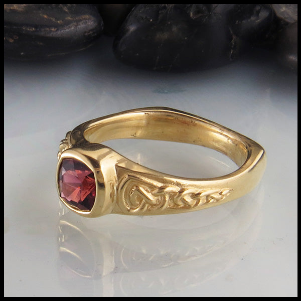 Custom Rhodolite Garnet Ring in yellow gold