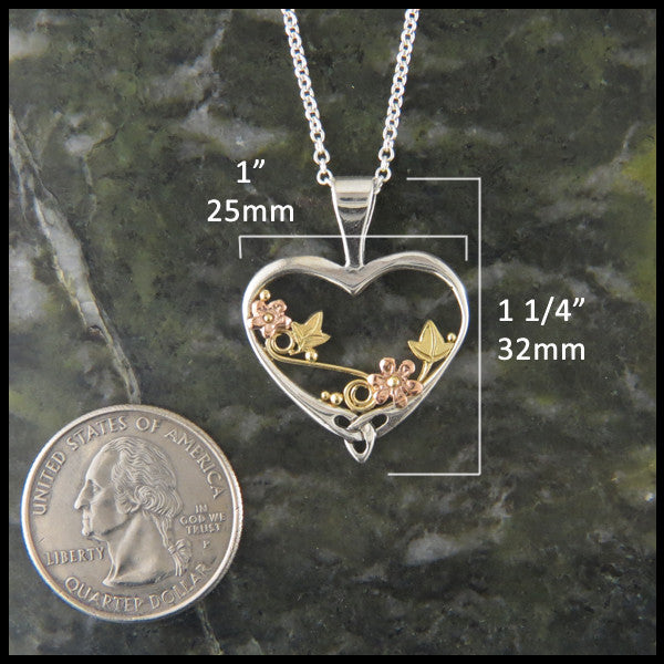 Floral Celtic pendant in Sterling Silver and Gold measures 1 1/4" by 1"