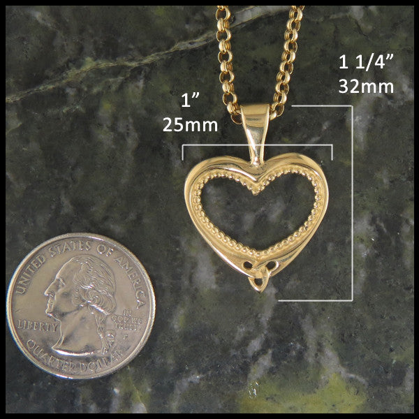 Ornate Celtic heart pendant in 14K Yellow, Rose and White Gold measures 1" by 11/4"