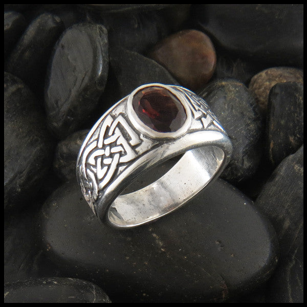 Men's Celtic Knot Ring with Stones in Sterling Silver