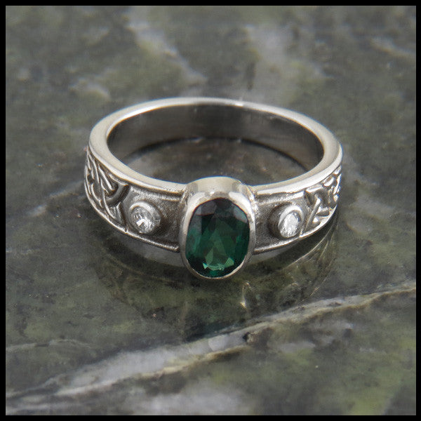 Three Stone Celtic Knot Ring with Gemstones in 14K Gold