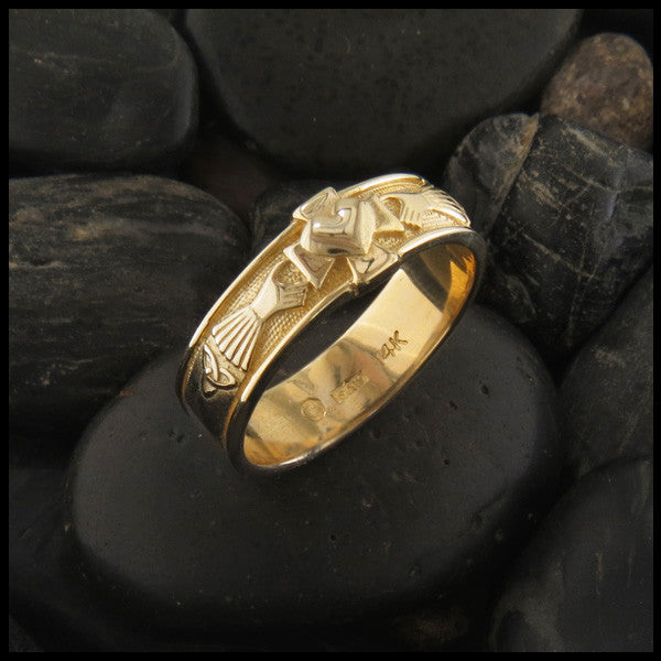 Walker Metalsmiths Celtic Claddagh Band with Cross and Trinity Knot in 14K Gold