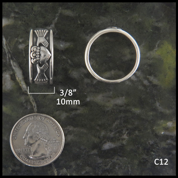Walker Metalsmiths custom designed Irish Claddagh Band Ring C12 measures 10mm