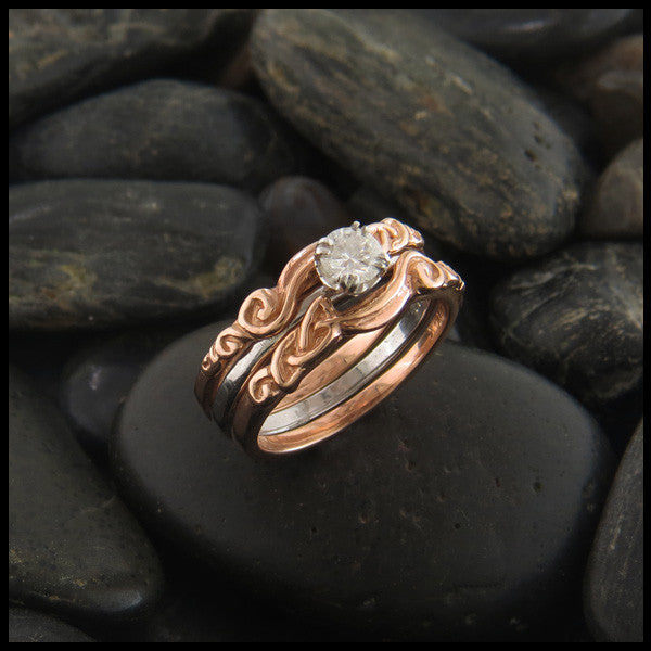 Three Piece Celtic Knot Engagement Ring and Wedding Band 