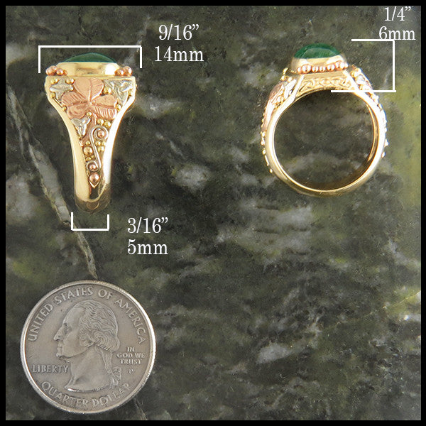 trigold emerald cabochon spiral shamrock triquetra rose white yellow green irish celtic ring 