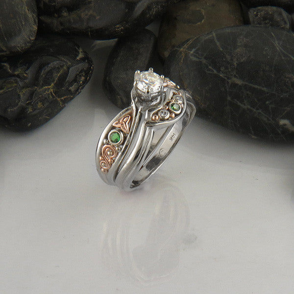 Celtic wedding set with Diamond and Tsavorite