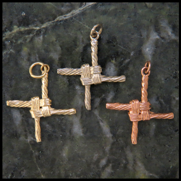 Traditional St Brigid Celtic Cross Necklace in 14K Gold