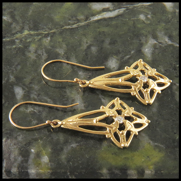 Trinity Star Knot Earrings Diamond Gold Yellow Rose White Celtic Jewelry