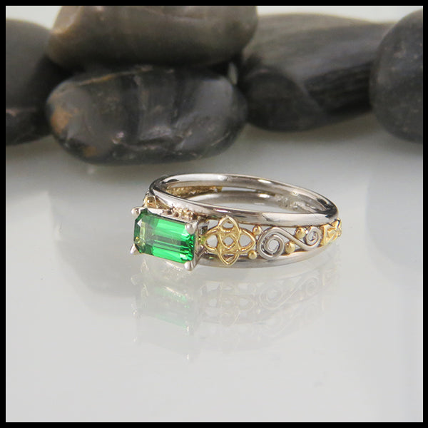 Custom Emerald Cut Tsavorite Engagement Ring