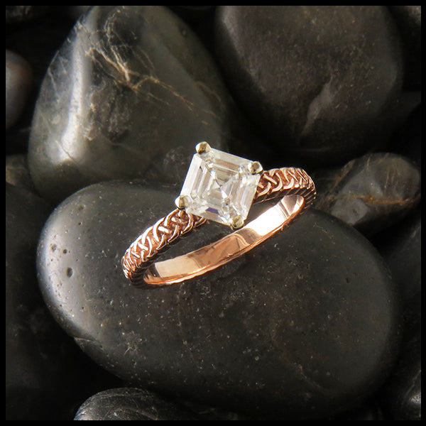 Asscher Cut Moissanite Solitaire Celtic Love Knot Ring