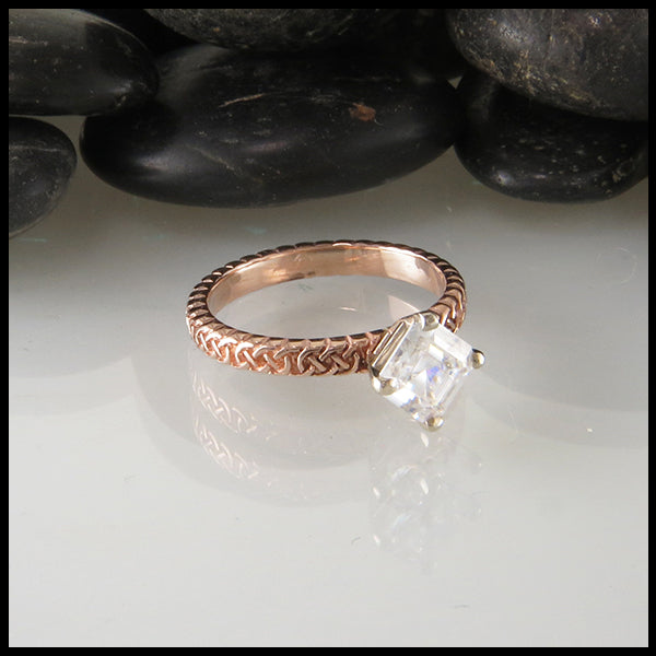 Asscher Cut Moissanite Celtic Engagement Ring