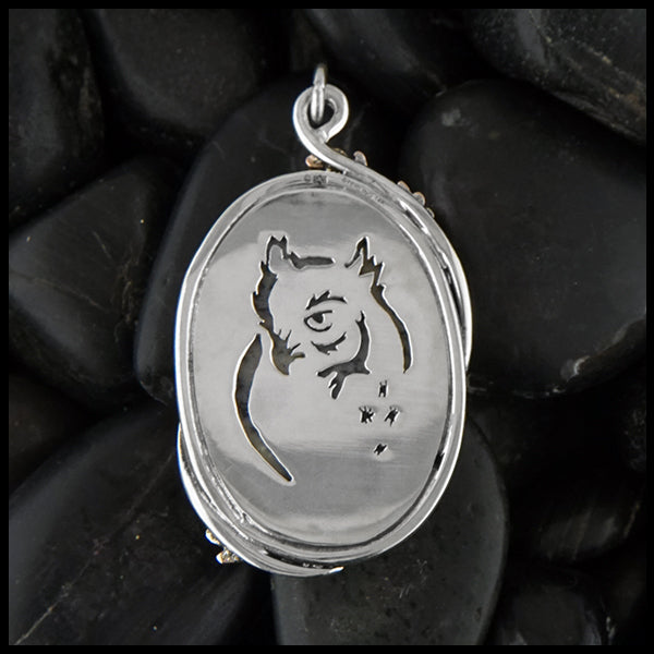 Owl detail on dDendritic opal pendant