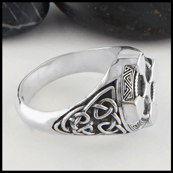 Profile view of Grand Ornate Cross Ring