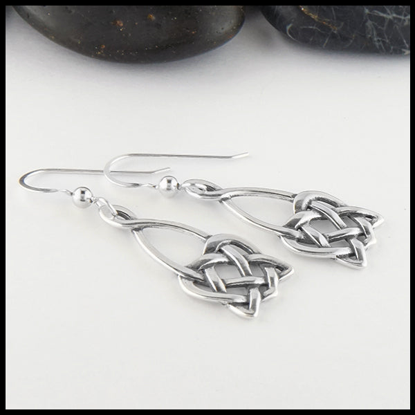 Profile view Open Heart Knot Drop Earrings