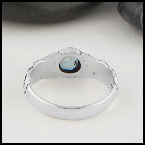 Rear view of Ban Tigherna Celtic Ring with Aquamarine