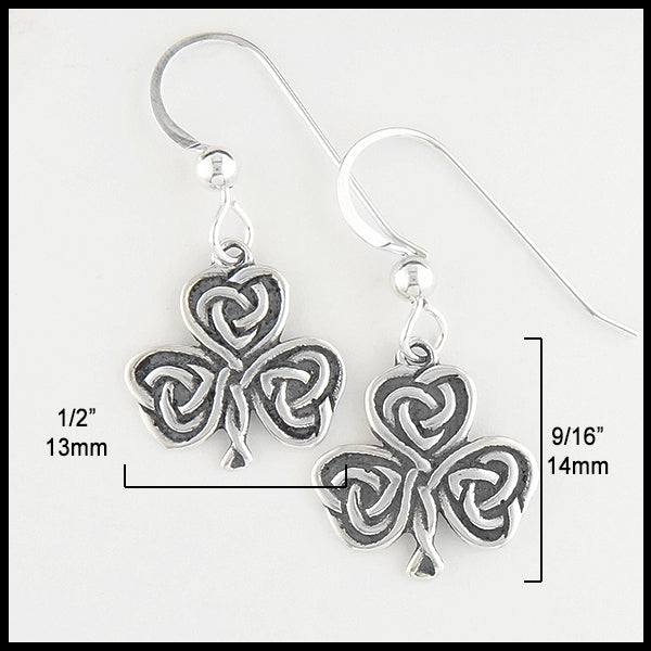 1/2 inch by 9/16 inch Heart Shaped Shamrock Drop Earrings