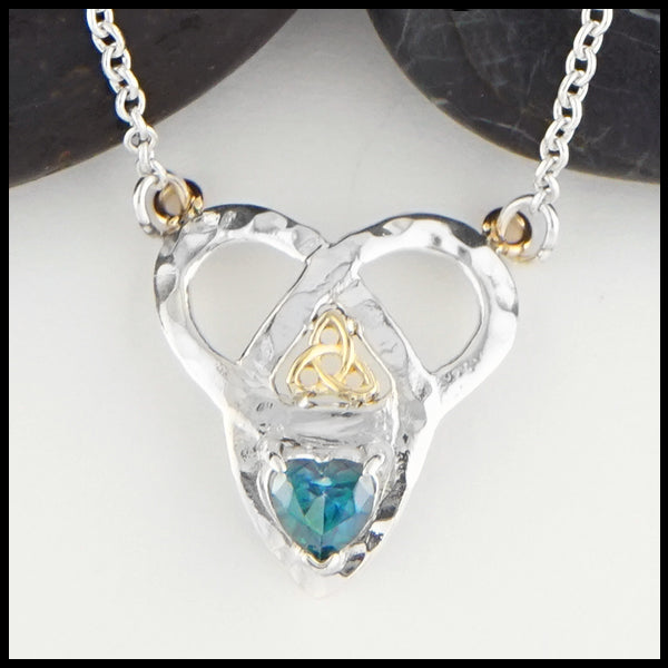 Trinity Knot and Heart Shaped Evergreen Topaz Necklace
