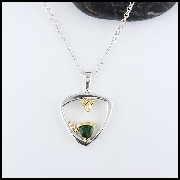 Custom green tourmaline pendant in sterling silver and  18K yellow gold