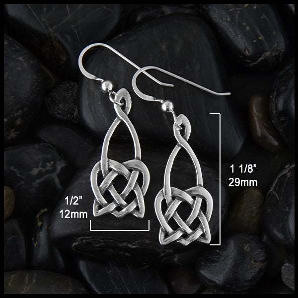 1/2 inch by 1 1/8 inches Open Heart Knot Drop Earrings