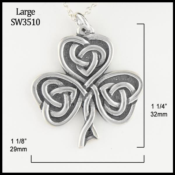 Large Shamrock pendant measures 1 1/4" by 1 1/8"
