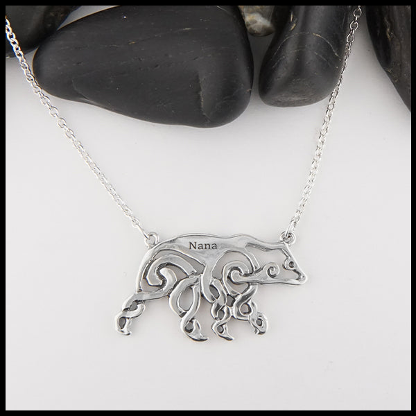 Overhead view Personalized Celtic Bear Pendant "Nana"
