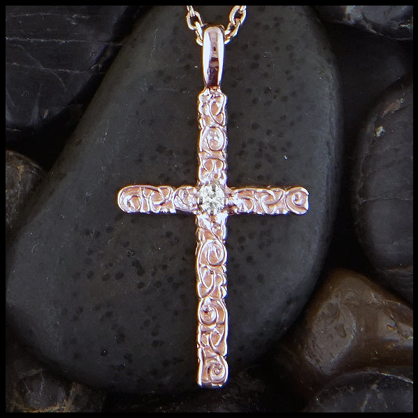 Trinity Scroll Cross with Diamond