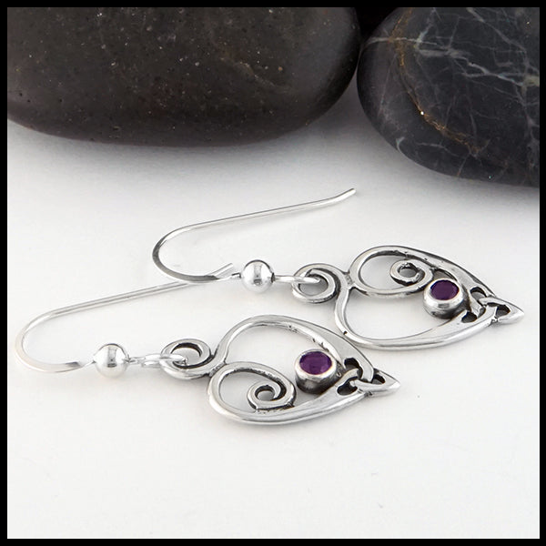 Anna's Heart Earrings in silver with Amethyst